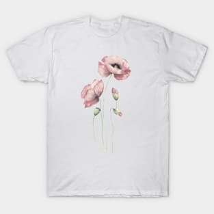 Blush pink watercolor poppies T-Shirt